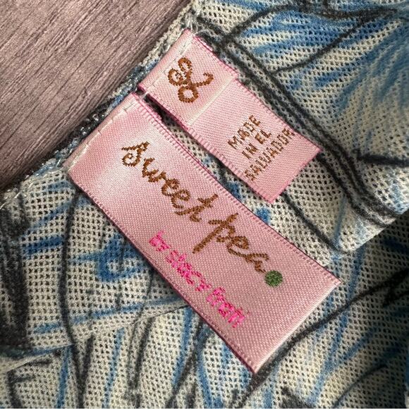 Y2K 00s Mesh Faux Wrap Dress Blue Floral V-Neck Sweet Pea Large Resort Vacation - Picture 8 of 10